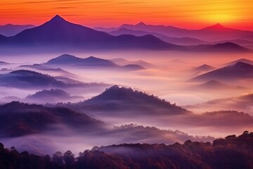 Fototapeta na wymiar sunrise over mountains with AI-Generated Images.