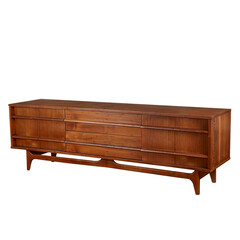 Elegant vintage walnut credenza. Classic Mid-Century Modern sideboard. No background png photograph.