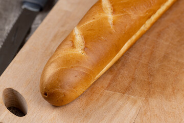 soft fresh long french bread in the kitchen