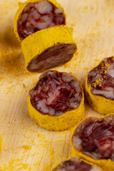 marinated in young turmeric pork sausage on the countertop