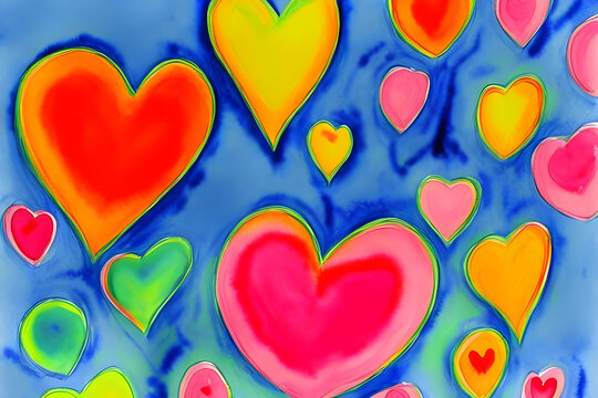 Colorful watercolor hearts background created with generative ai