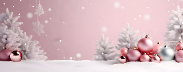 Christmas balls and glitter banner background - festive celebration theme