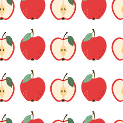 Seamless pattern with apples on a white background