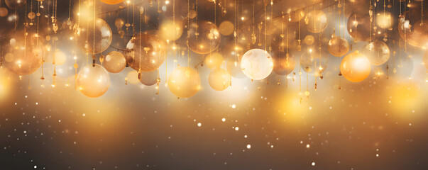 Obraz na płótnie Canvas Christmas lights and glitter banner background - festive celebration theme