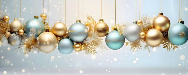 Fototapeta premium Christmas balls and glitter banner background - festive celebration theme
