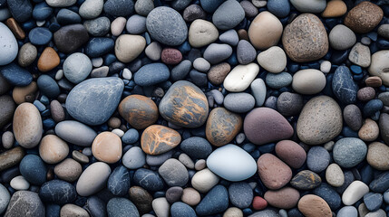 Fototapeta na wymiar Natural pebbles texture, sea stones moody background, zen, summer, beach, full frame. IA generative.