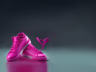 banner template for advertising sneakers. pink sneakers on dark background and with empty space, copy space for text. Discounts on Black Friday in sports stores, shoe stores, big sale. Ai generated