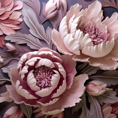 Peony flowers 3D artistic illustration. Generative AI