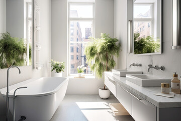 Fototapeta na wymiar Full of sun light white minimalistic bathroom