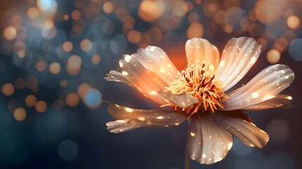 Fototapeta premium Shiny flowers with gold dark luxury background. Generative AI