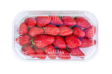 fruit strawberry in plastic box on white background