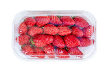 fruit strawberry in plastic box on white background