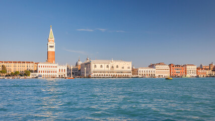 Fototapeta na wymiar The Venice with St. Mark's Campanile, view of San Marco basin, Italy, Europe.
