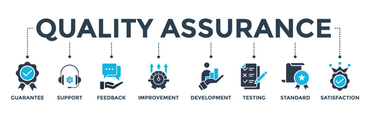 Quality assurance web icon vector illustration concept with icon of guarantee, support, feedback, improvement, development, testing, standard, and satisfaction