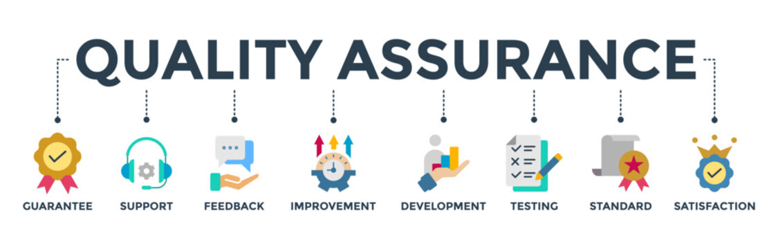 Quality assurance web icon vector illustration concept with icon of guarantee, support, feedback, improvement, development, testing, standard, and satisfaction