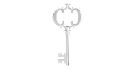 Silver antique key isolated on white and transparent background. Key concept. 3D render