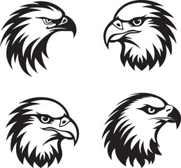 Set of different eagle heads logo isolated on white background