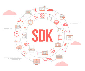 sdk software development kit concept with icon set template banner and circle round shape