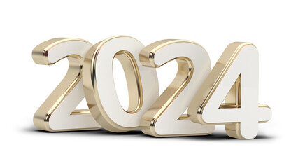 2024 New Year. 3D golden text isolated on white. 3D illustration
