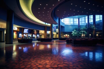 Fototapeta premium An establishing shot of a bustling movie theater lobby. Generative AI