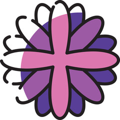 vector flower shape design icon in white, black and purple colors, the colors are using a pastel color palette. the colors and shapes of the flowers represent minimalism, simple and flexible.
