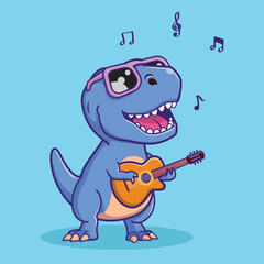 Cute dinosaur playing guitar vector illustration 02