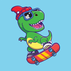 Cute dinosaur playing skateboard vector illustration