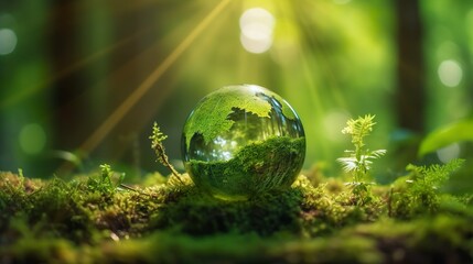 Obraz na płótnie Canvas Earth Day Environment Green Globe In Forest