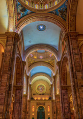 The interior of a cathedral in the center of Cuenca, Ecuador (Cathedral of the Immaculate Conception.)