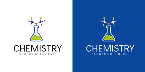chemistry logo lab bottle illustration and chemical element vector - obrazy, fototapety, plakaty