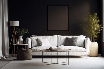 interior background scandinavian comfortable house three-dimensional lamp dark design light decor. Generative AI.