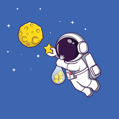 Cute astronaut picks up stars