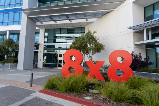 8x8 Inc. headquarters in Campbell, CA, USA - June 9, 2023. 8x8 Inc. is an American provider of Voice over IP products. 