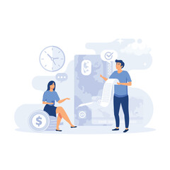 Characters paying online and receiving bonus money or reward back on credit card. Cashback, financial savings and money exchange. flat modern vector illustration