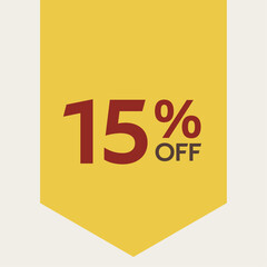 15% discount label. for sale. promotion. special offer promotion. discount percentage. vector flat design.