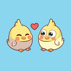 Cute Couple Cockatiel Illustration