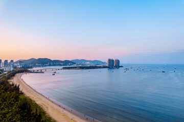 Obraz premium Aerial Scenery of Sanya Bay Coastline, Phoenix Island, Sanya, Hainan, China
