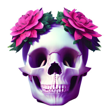 Flower Skull Clipart, Floral Skull, "Generative AI"