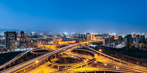 City night view of Xing'an South Road Overpass, Hohhot, Inner Mongolia, China