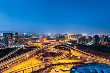 Fototapeta na wymiar City night view of Xing'an South Road Overpass, Hohhot, Inner Mongolia, China