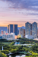 Obraz premium Night view of Qingcheng Park and skyline in Hohhot, Inner Mongolia, China