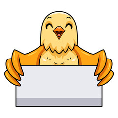 Cute creamino lovebird cartoon holding blank sign