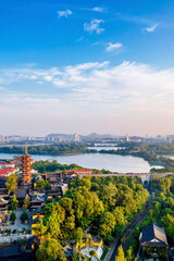 Early morning scenery of Jiming Temple in Nanjing City, Jiangsu Province, China