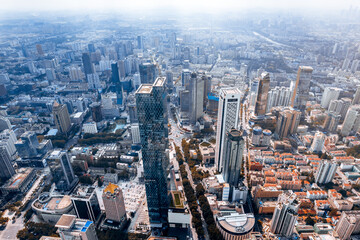 Fototapeta premium Aerial photography of Xinjiekou city skyline at Deji Plaza, Nanjing, Jiangsu, China