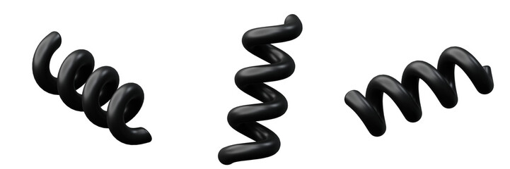 3d Geometry shape Spiral or Spring Black Metallic Color, realistic rendering element design