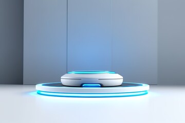 Beautiful Futuristic podium with blue neon for product presentation. 