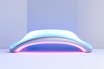 Beautiful Futuristic white podium with blue and purple neon for product presentation. Futuristic Bank