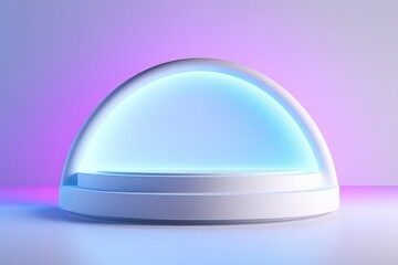 Beautiful Futuristic white podium with blue and purple neon for product presentation. 
