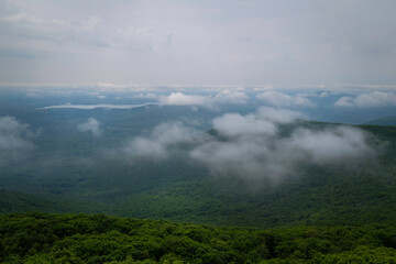 Tranquil aerial mountain landscape and cloudscape in Upstate New York, view from the Lookout Mountain