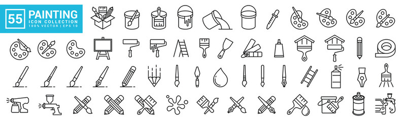 Collection of painting related icons, various painting tools, paint icons icon template editable resizable EPS 10 - obrazy, fototapety, plakaty